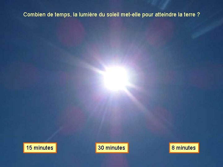 Combien de temps, la lumière du soleil met-elle pour atteindre la terre ? 15