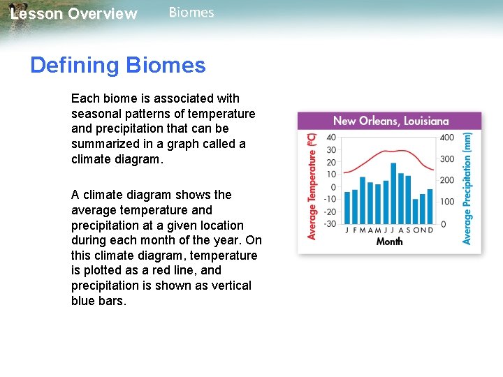 Lesson Overview Biomes Defining Biomes Each biome is associated with seasonal patterns of temperature