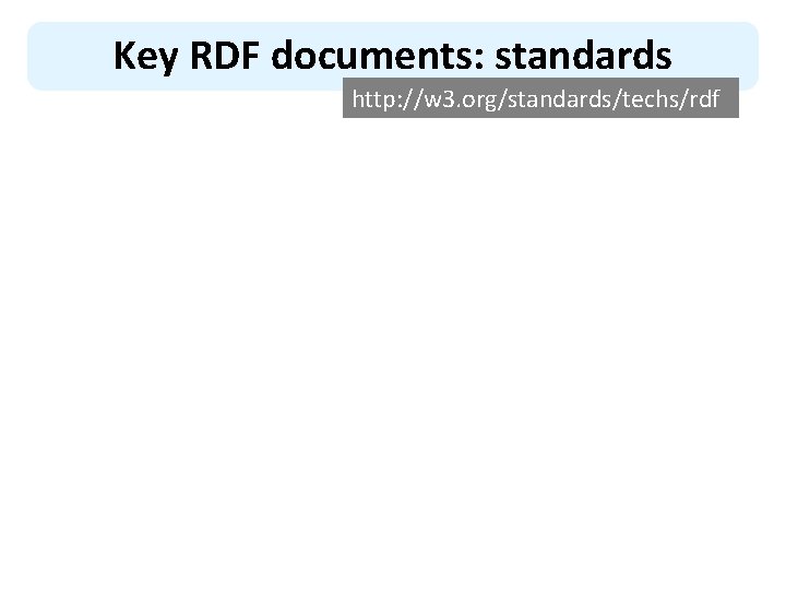 Key RDF documents: standards http: //w 3. org/standards/techs/rdf 