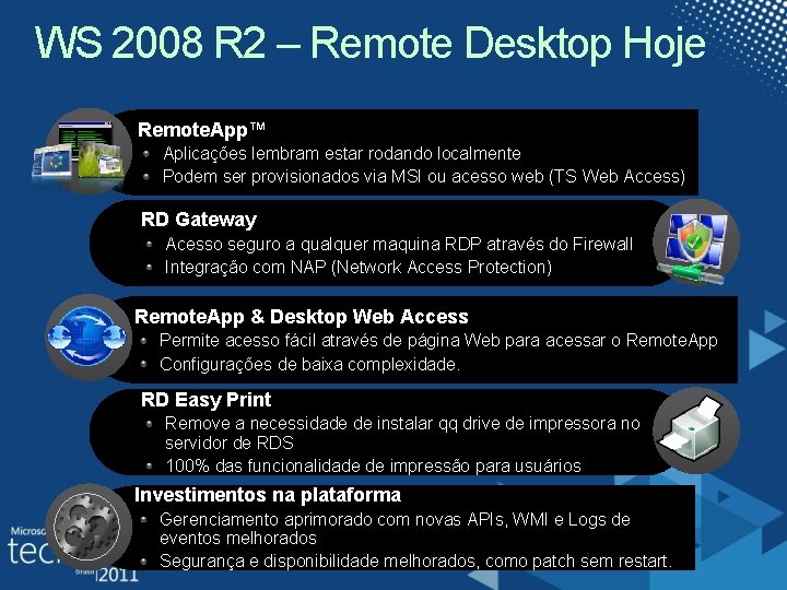 WS 2008 R 2 – Remote Desktop Hoje Remote. App™ Aplicações lembram estar rodando