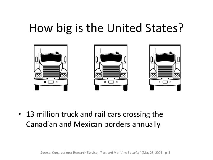 How big is the United States? • 13 million truck and rail cars crossing