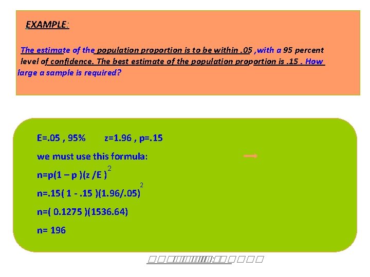 EXAMPLE: The estimate of the population proportion is to be within. 05 , with