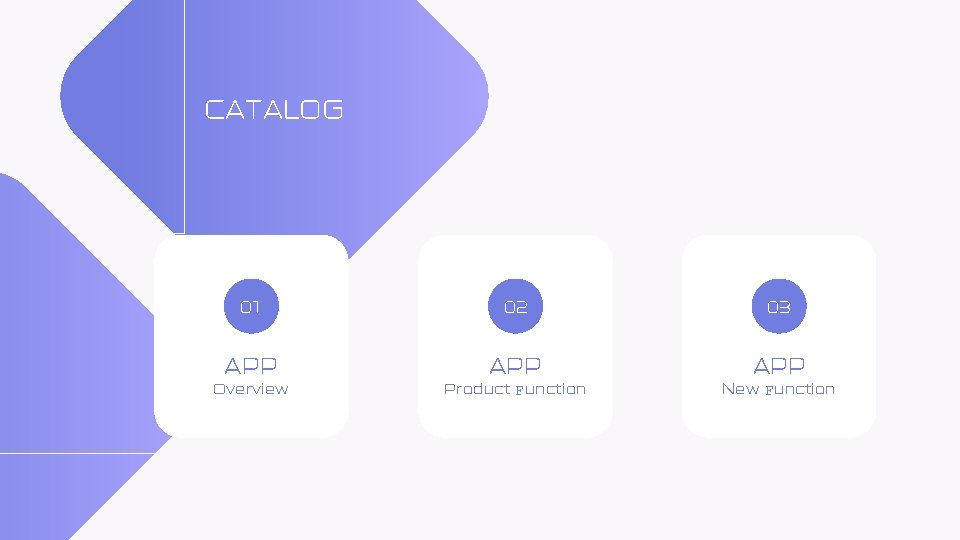 CATALOG 01 02 03 APP APP Overview Product Function New Function CATALOG 01 02 03 APP APP Overview Product Function New Function