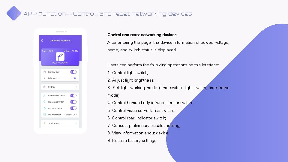 APP Function--Control and reset networking devices After entering the page, the device information of APP Function--Control and reset networking devices After entering the page, the device information of