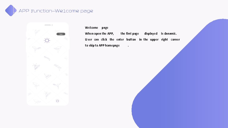 APP Function—Welcome page When open the APP, the first page displayed is danamic. U APP Function—Welcome page When open the APP, the first page displayed is danamic. U