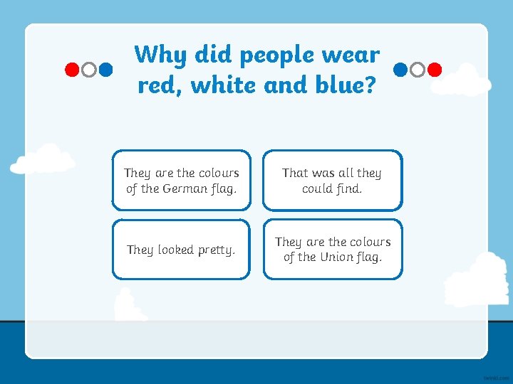 Why did people wear red, white and blue? They are the colours of the