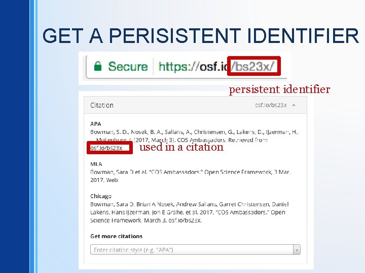 GET A PERISISTENT IDENTIFIER persistent identifier used in a citation 