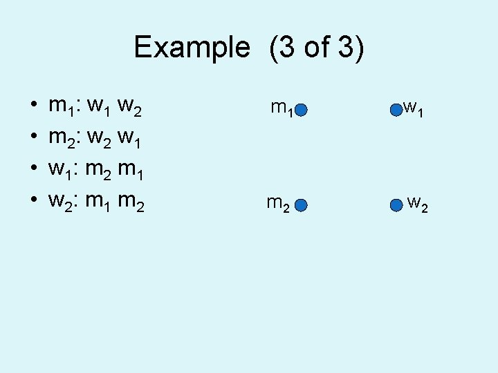 Example (3 of 3) • • m 1 : w 1 w 2 m