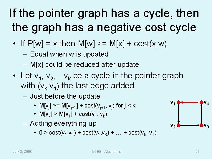 If the pointer graph has a cycle, then the graph has a negative cost