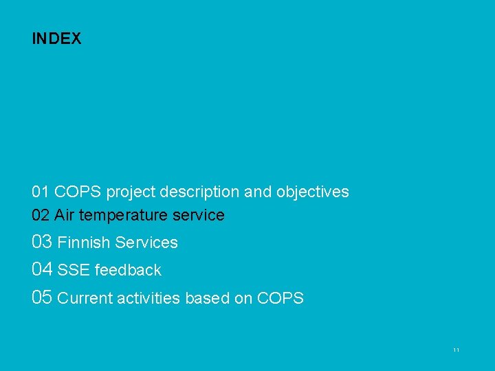 INDEX 03 Finnish Services 04 SSE feedback 05 Current activities based on COPS SSE