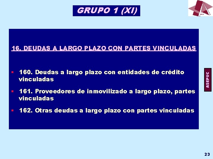 GRUPO 1 (XI) § 160. Deudas a largo plazo con entidades de crédito vinculadas GRUPO 1 (XI) § 160. Deudas a largo plazo con entidades de crédito vinculadas