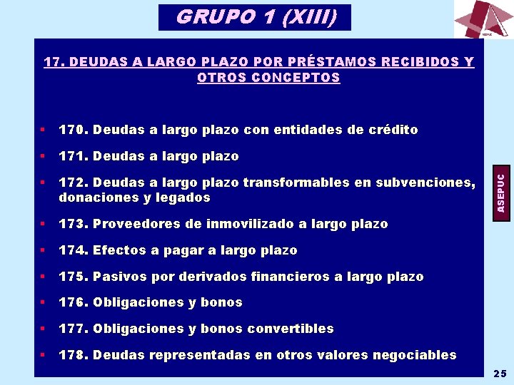 GRUPO 1 (XIII) § 170. Deudas a largo plazo con entidades de crédito §