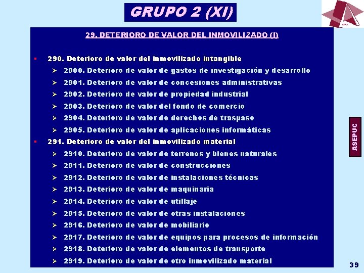 GRUPO 2 (XI) 29. DETERIORO DE VALOR DEL INMOVILIZADO (I) § 290. Deterioro de