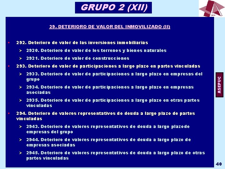 GRUPO 2 (XII) 29. DETERIORO DE VALOR DEL INMOVILIZADO (II) § 292. Deterioro de GRUPO 2 (XII) 29. DETERIORO DE VALOR DEL INMOVILIZADO (II) § 292. Deterioro de