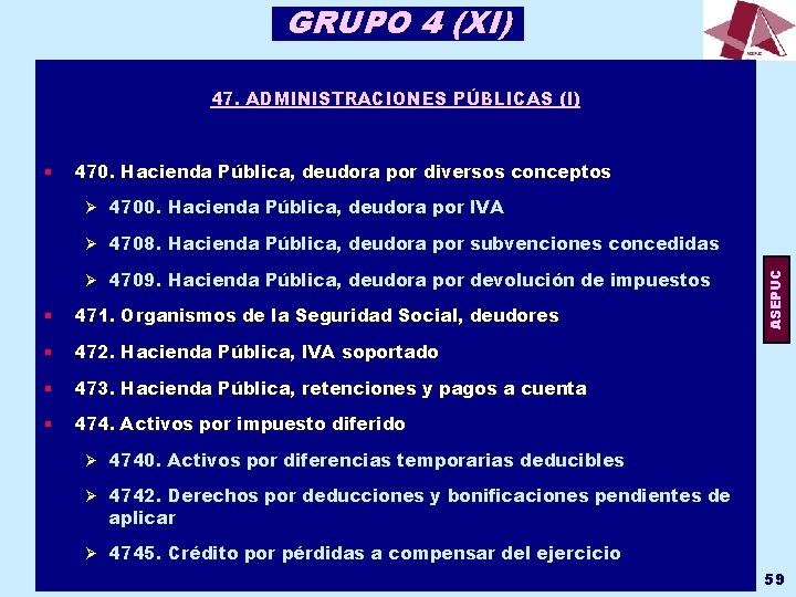 GRUPO 4 (XI) 47. ADMINISTRACIONES PÚBLICAS (I) § 470. Hacienda Pública, deudora por diversos