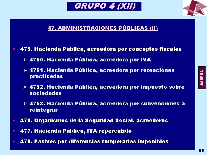 GRUPO 4 (XII) 47. ADMINISTRACIONES PÚBLICAS (II) § 475. Hacienda Pública, acreedora por conceptos