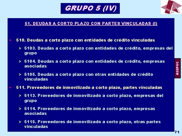 GRUPO 5 (IV) 51. DEUDAS A CORTO PLAZO CON PARTES VINCULADAS (I) § 510.