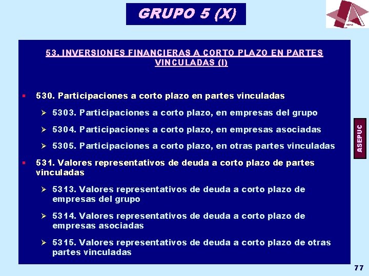 GRUPO 5 (X) 53. INVERSIONES FINANCIERAS A CORTO PLAZO EN PARTES VINCULADAS (I) §