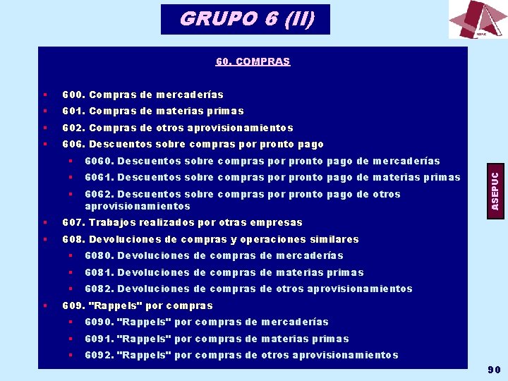 GRUPO 6 (II) § 600. Compras de mercaderías § 601. Compras de materias primas GRUPO 6 (II) § 600. Compras de mercaderías § 601. Compras de materias primas