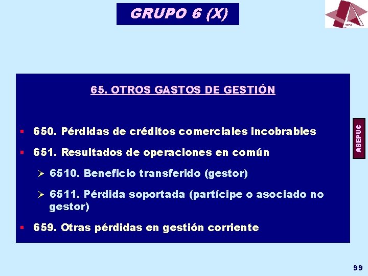 GRUPO 6 (X) § 650. Pérdidas de créditos comerciales incobrables § 651. Resultados de