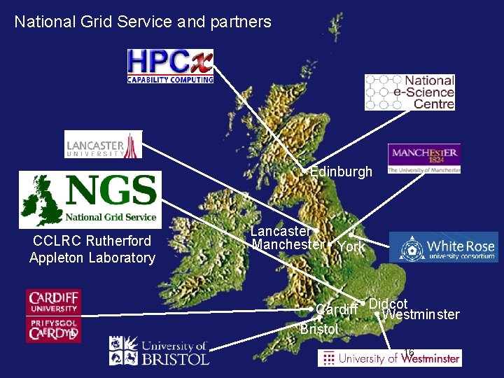 National Grid Service and partners Edinburgh CCLRC Rutherford Appleton Laboratory Lancaster Manchester York Cardiff