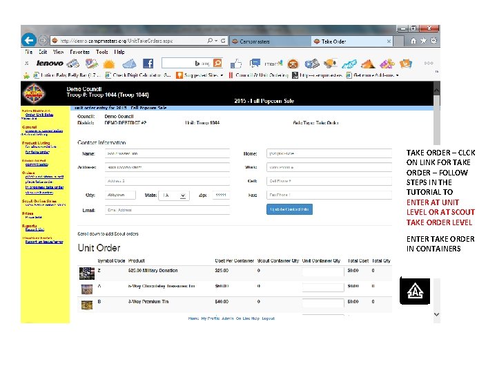 TAKE ORDER – CLCK ON LINK FOR TAKE ORDER – FOLLOW STEPS IN THE