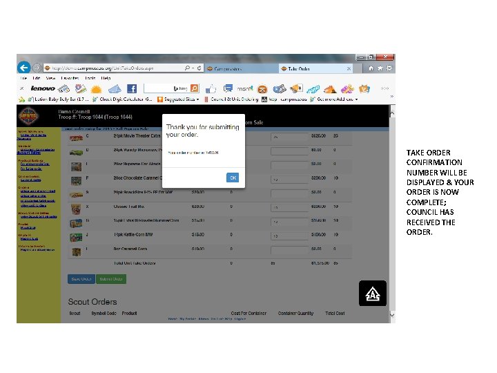 TAKE ORDER CONFIRMATION NUMBER WILL BE DISPLAYED & YOUR ORDER IS NOW COMPLETE; COUNCIL