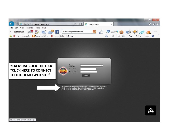 YOU MUST CLICK THE LINK “CLICK HERE TO CONNECT TO THE DEMO WEB SITE”