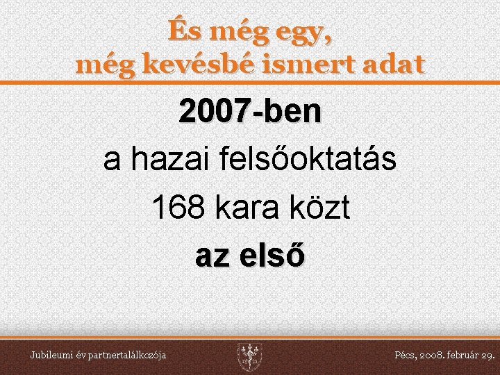 És még egy, még kevésbé ismert adat 2007 -ben a hazai felsőoktatás 168 kara