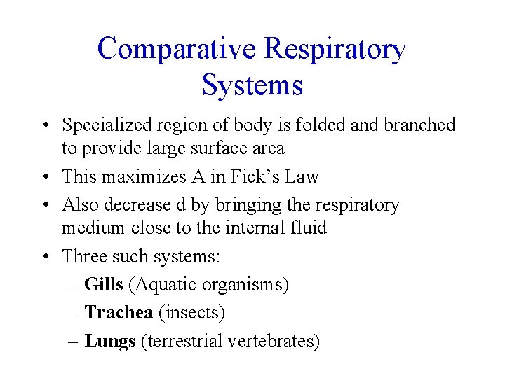 Comparative Respiratory Systems • Specialized region of body is folded and branched to provide