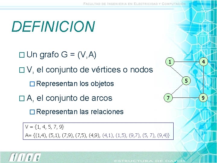 DEFINICION � Un � V, grafo G = (V, A) el conjunto de vértices