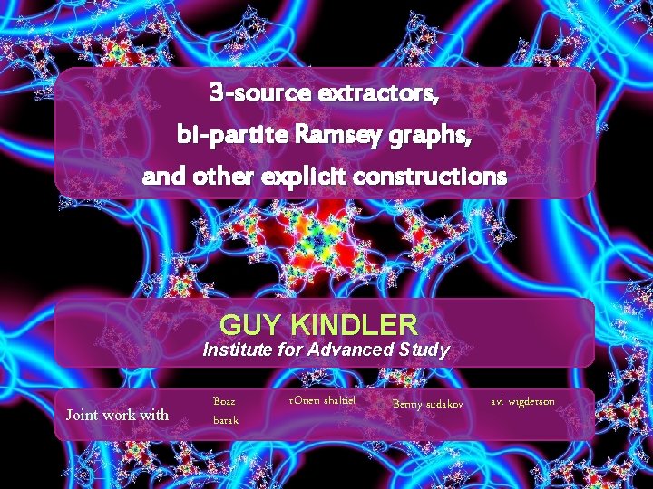 3 -source extractors, bi-partite Ramsey graphs, and other explicit constructions GUY KINDLER Institute for