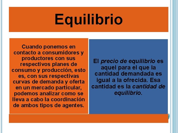 Equilibrio Cuando ponemos en contacto a consumidores y productores con sus respectivos planes de