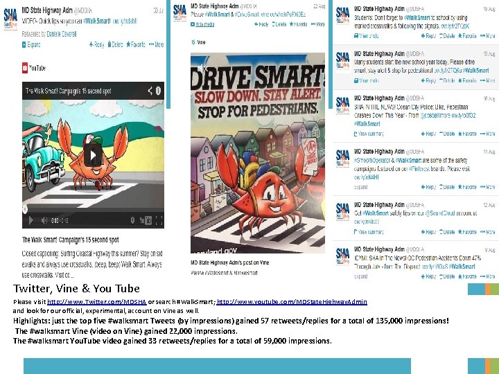Twitter, Vine & You Tube Please visit http: //www. Twitter. com/MDSHA or search #Walk.