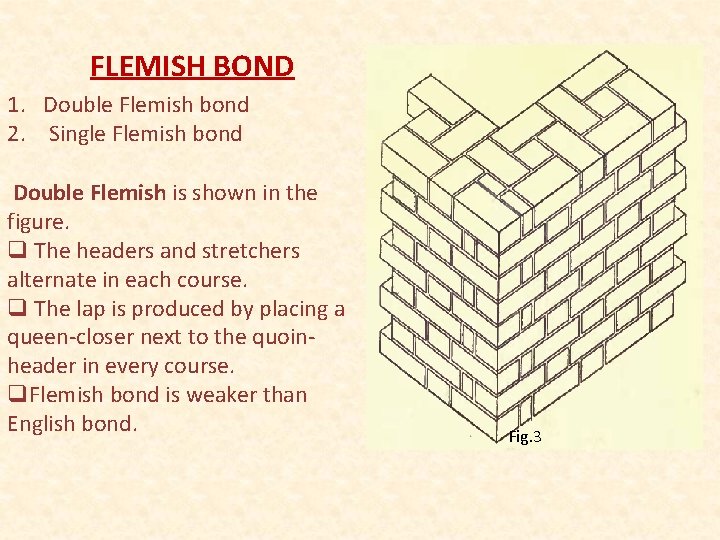 FLEMISH BOND 1. Double Flemish bond 2. Single Flemish bond Double Flemish is shown