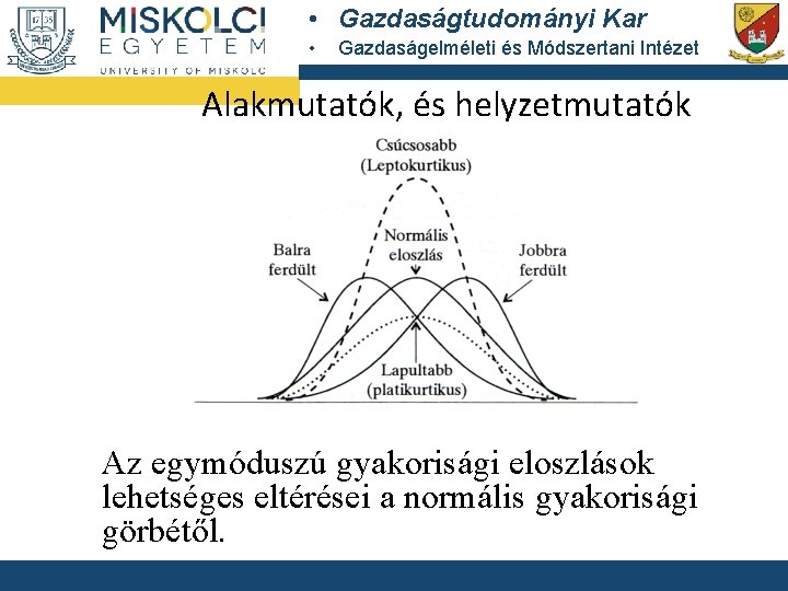  • Gazdaságtudományi Kar • Gazdaságelméleti és Módszertani Intézet Alakmutatók, és helyzetmutatók Az egymóduszú