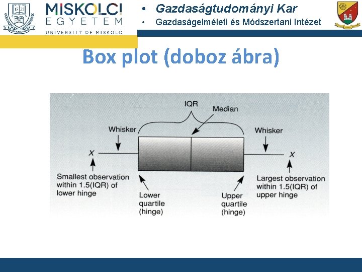  • Gazdaságtudományi Kar • Gazdaságelméleti és Módszertani Intézet Box plot (doboz ábra) 