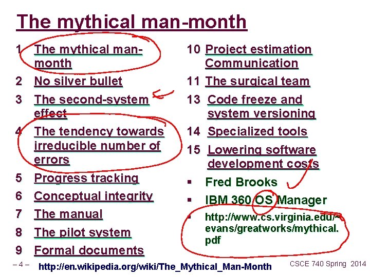 The mythical man-month 1 The mythical manmonth 2 No silver bullet 3 The second-system