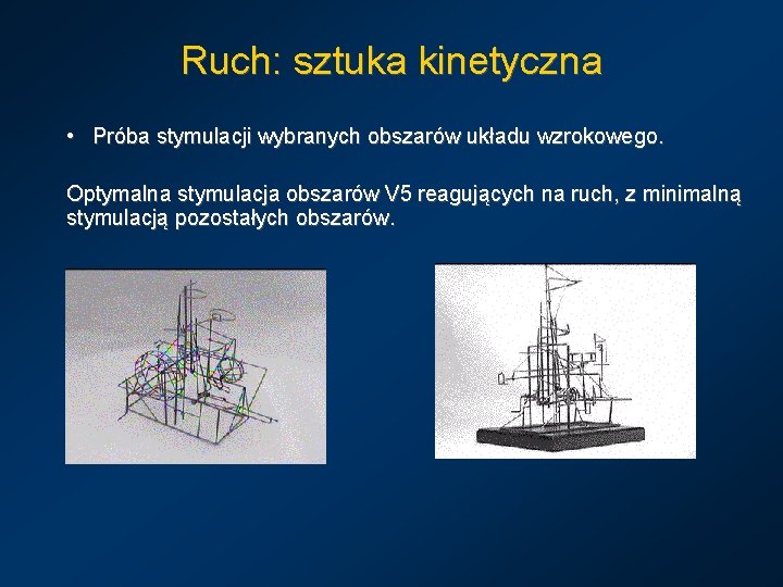 Ruch: sztuka kinetyczna • Próba stymulacji wybranych obszarów układu wzrokowego. Optymalna stymulacja obszarów V