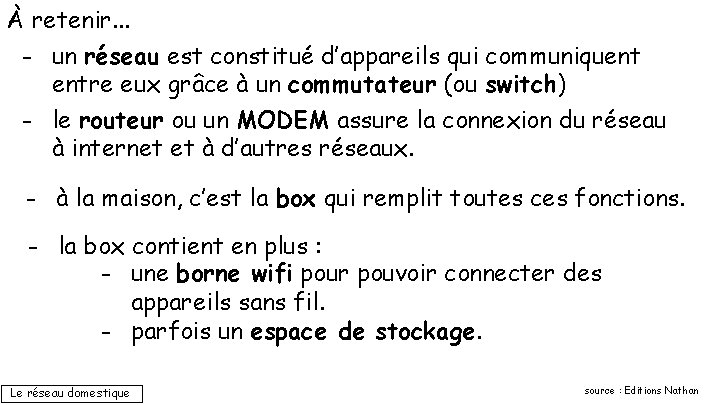 À retenir. . . - un réseau est constitué d’appareils qui communiquent entre eux À retenir. . . - un réseau est constitué d’appareils qui communiquent entre eux