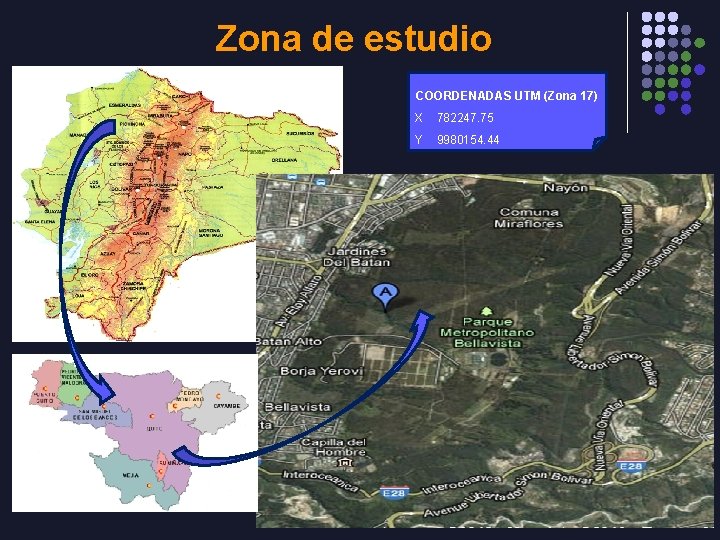 Zona de estudio COORDENADAS UTM (Zona 17) X 782247. 75 Y 9980154. 44 