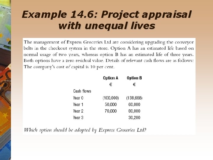 Example 14. 6: Project appraisal with unequal lives 
