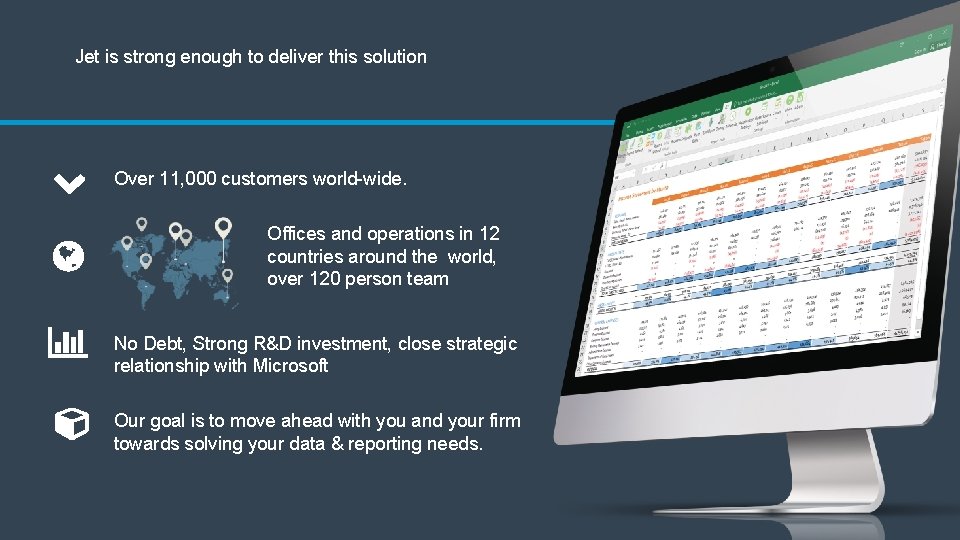 Jet is strong enough to deliver this solution Over 11, 000 customers world-wide. Offices