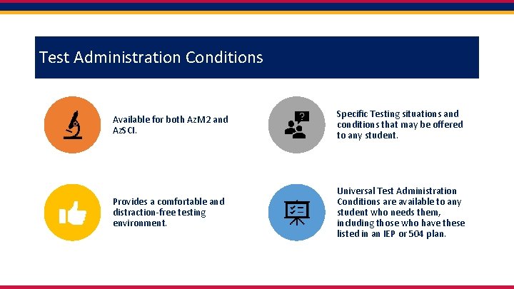 Test Administration Conditions Available for both Az. M 2 and Az. SCI. Specific Testing