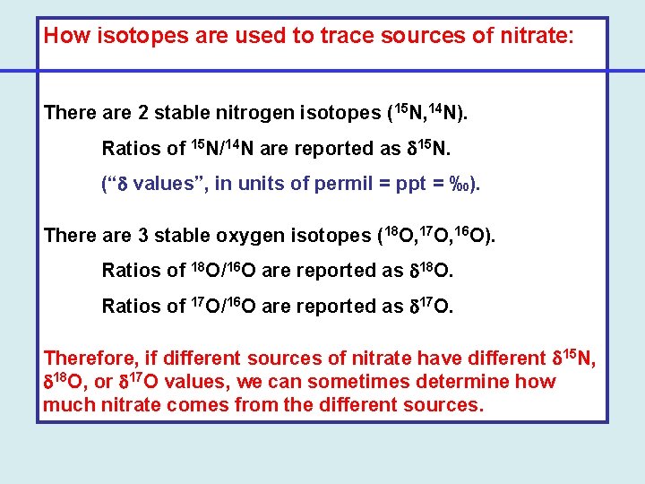 How isotopes are used to trace sources of nitrate: There are 2 stable nitrogen