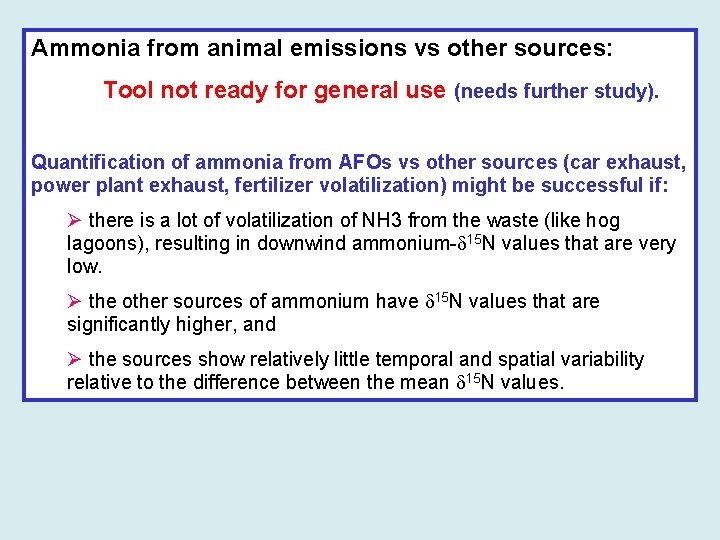 Ammonia from animal emissions vs other sources: Tool not ready for general use (needs