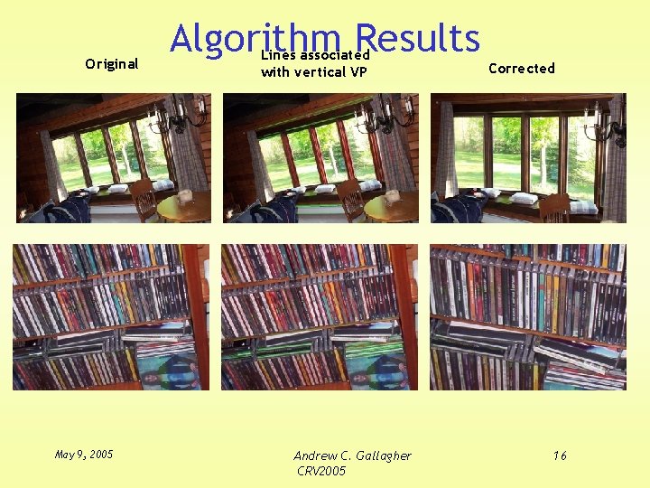 Original May 9, 2005 Algorithm Results Lines associated with vertical VP Andrew C. Gallagher