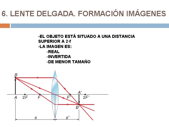 6. LENTE DELGADA. FORMACIÓN IMÁGENES -EL OBJETO ESTÁ SITUADO A UNA DISTANCIA SUPERIOR A