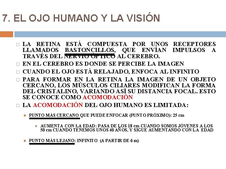 7. EL OJO HUMANO Y LA VISIÓN � � � LA RETINA ESTÁ COMPUESTA