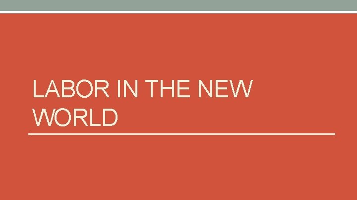 LABOR IN THE NEW WORLD 